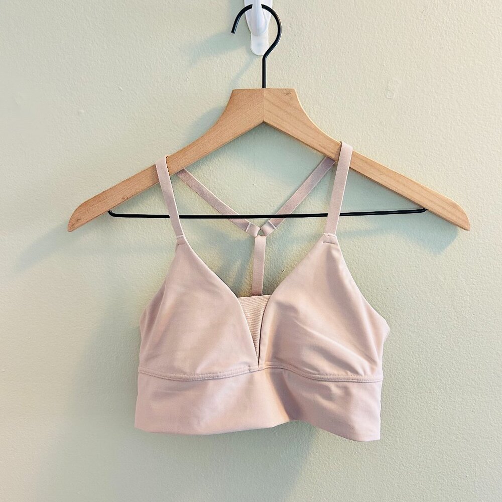 Offline by Aerie Sports Bra Womens Size Small Nude Mesh Strappy Workout Athletic